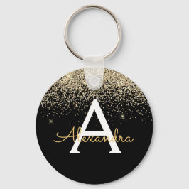 Llavero Lujo Glitter Monograma Negro Oro