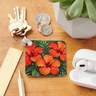 Llavero Lujosas flores tropicales de hibisco naranja selva