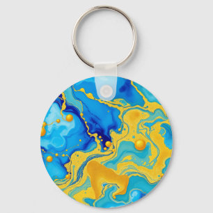 Llavero Lujoso abstracto de tinta alcohólica azul y dorado