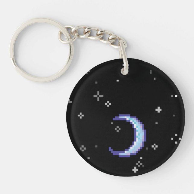 Llavero Luna Azul Crescent con Stars Pixel Art (Frente)