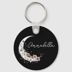 Llavero Luna Creciente Floral con Nombre Personalizado en