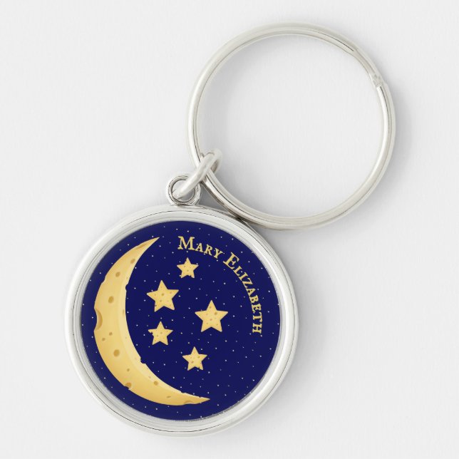 Llavero Luna de queso y estrellas celestes personalizados (Frente)