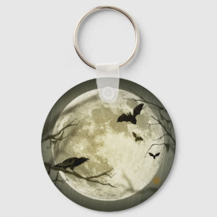 Llavero Luna llena con murciélagos y Raven