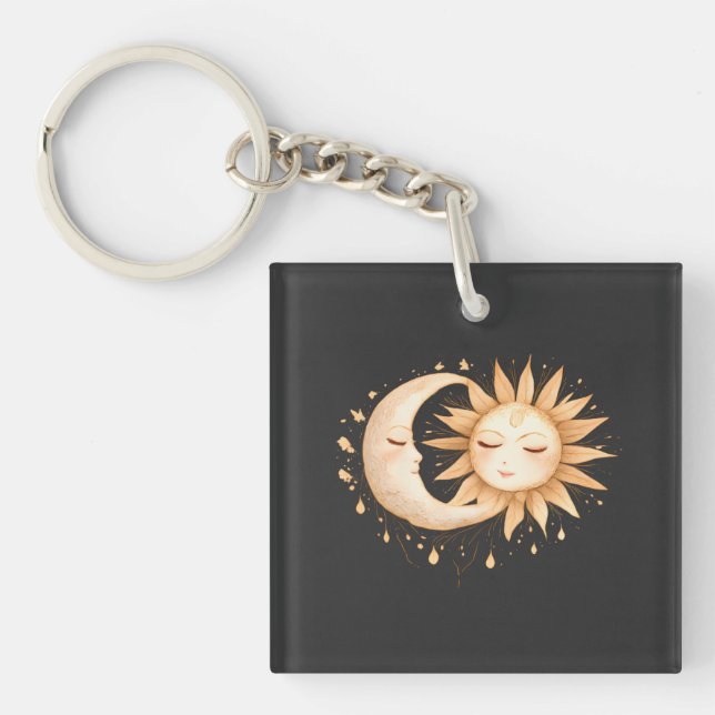 Llavero Luna Mística y Sol Estilo Boho Celestial (Frente)