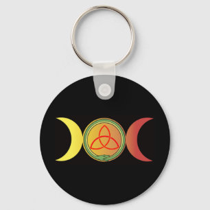 Llavero luna triple con ouroboros verdes y triquetra rojo