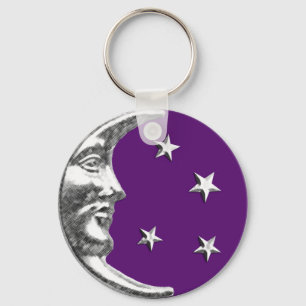 Llavero Luna y Estrellas Art Deco - Amethyst Purple & Silv