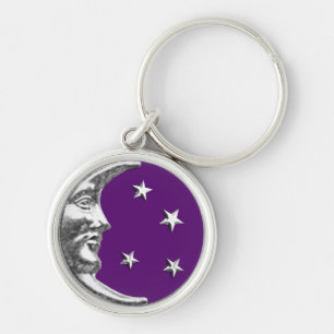 Llavero Luna y Estrellas Art Deco - Ametist Purple & Silve