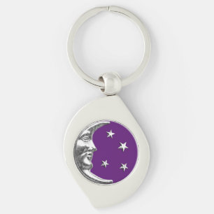 Llavero Luna y Estrellas Art Deco - Ametist Purple & Silve