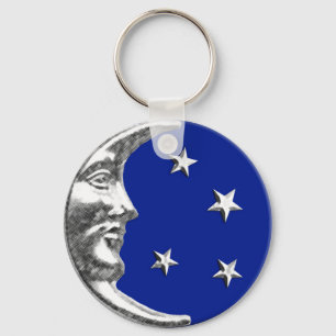 Llavero Luna y estrellas Art Deco - Azul cobalto y Plata