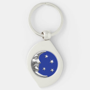 Llavero Luna y estrellas Art Deco: azul cobalto y plata