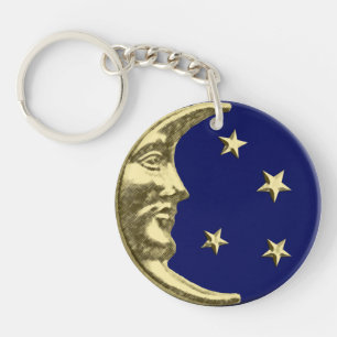 Llavero Luna y estrellas Art Deco - Azul marino y oro