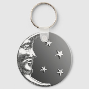 Llavero Luna y estrellas Art Deco - Gris y plata