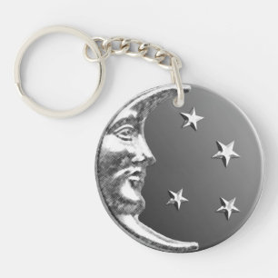 Llavero Luna y estrellas Art Déco - Gris y plata