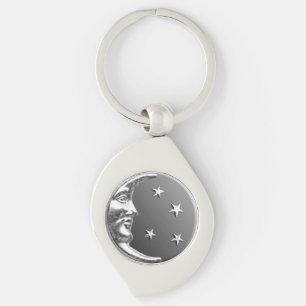 Llavero Luna y estrellas Art Deco - Gris y plata