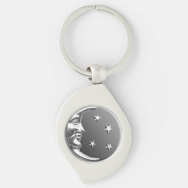 Llavero Luna y estrellas Art Deco - Gris y plata (Anverso)