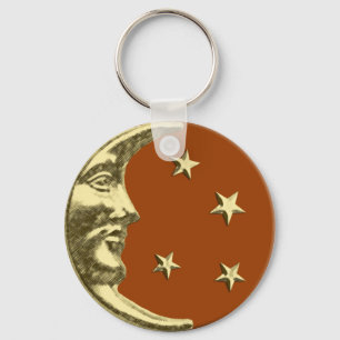 Llavero Luna y estrellas Art Deco - Marrón y oro rojos