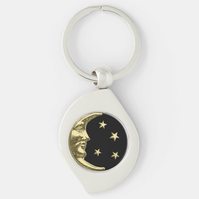 Llavero Luna y estrellas Art Deco - Negro y Oro (Anverso)
