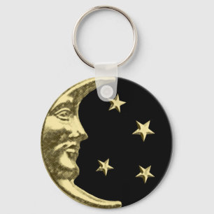 Llavero Luna y estrellas Art Deco - Negro y Oro
