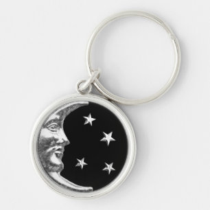 Llavero Luna y estrellas Art Deco - Negro y Plata