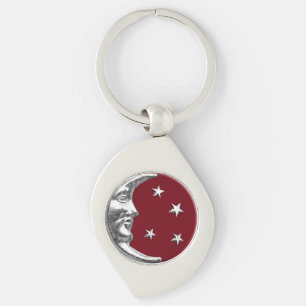 Llavero Luna y estrellas Art Deco - Rojo oscuro y plateado