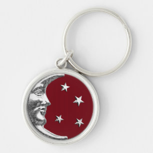 Llavero Luna y estrellas Art Deco - Rojo oscuro y plateado