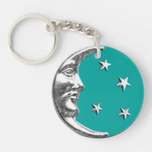 Llavero Luna y estrellas Art Deco - Turquesa y Plata
