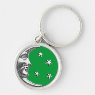 Llavero Luna y Estrellas Art Deco - Verde Jade y Plata