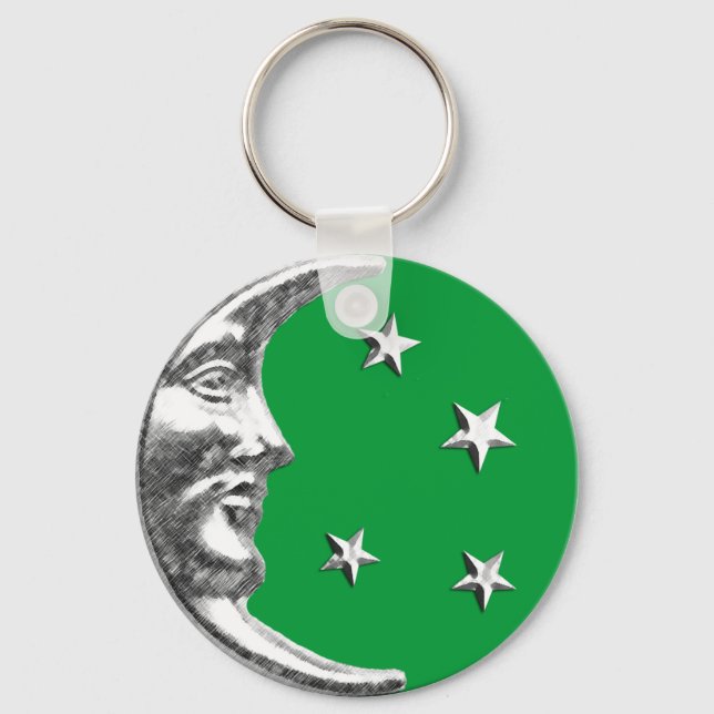 Llavero Luna y Estrellas Art Deco - Verde Jade y Plata (Anverso)