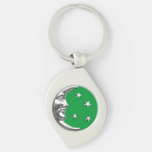 Llavero Luna y Estrellas Art Deco - Verde Jade y Plata