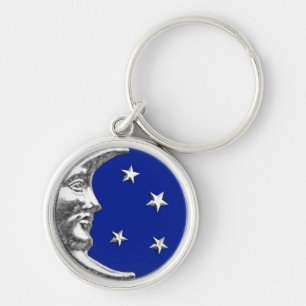 Llavero Luna y estrellas del art déco - azul y plata de