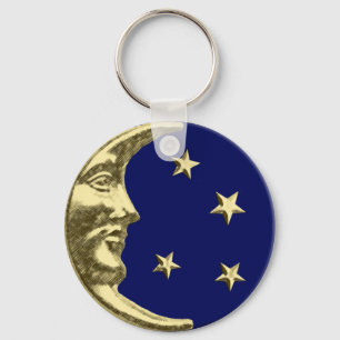 Llavero Luna y estrellas del art déco - azules marinos y