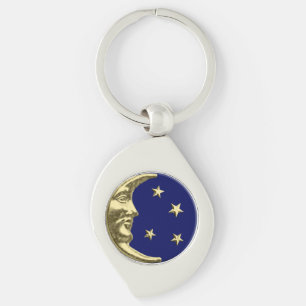 Llavero Luna y estrellas del art déco - azules marinos y