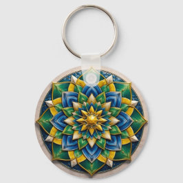 Llavero Luxury 3D Mandala Keychain - Geometric Gold & Gree