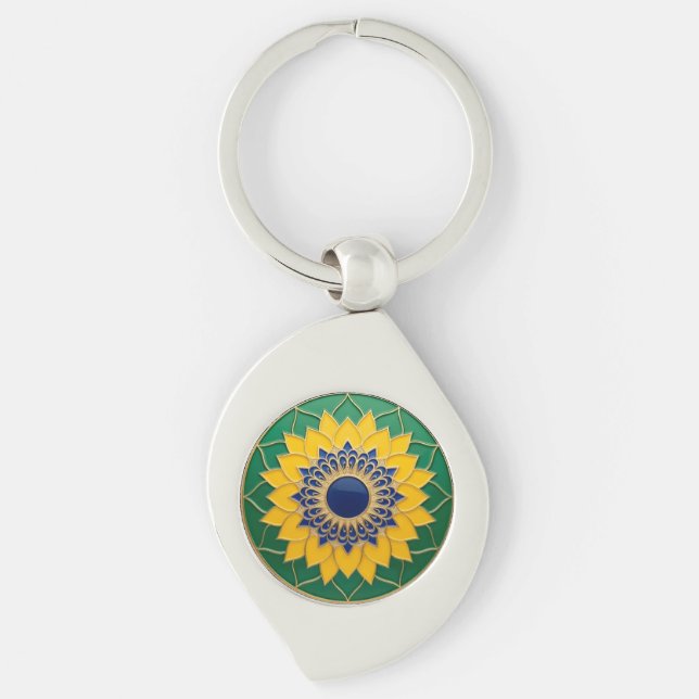 Llavero Luxury 3D Solar Mandala Keychain - Gold & Emerald  (Anverso)