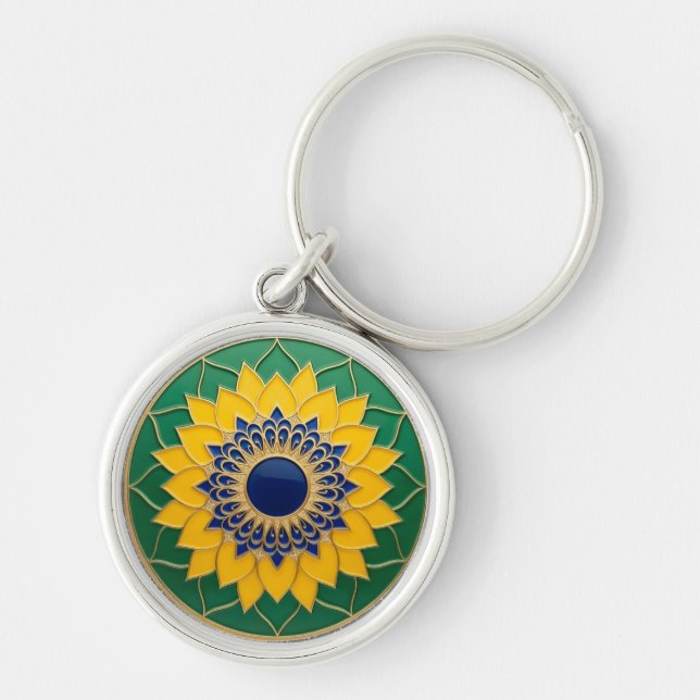 Llavero Luxury 3D Solar Mandala Keychain - Gold & Emerald  (Frente)