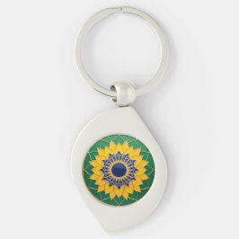 Llavero Luxury 3D Solar Mandala Keychain - Gold & Emerald 