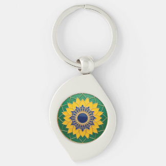Llavero Luxury 3D Solar Mandala Keychain - Gold & Emerald 