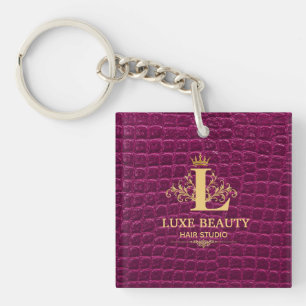Llavero Luxury Crocodile Leather Monogram Gold Initial 