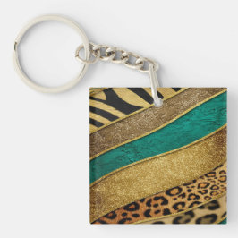 Llavero Luxury Emerald & Gold Safari Leopard Zebra Glitter