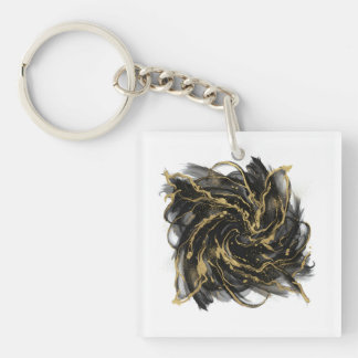 Llavero Luxury Gold and Black Abstract Marble Ink Flow