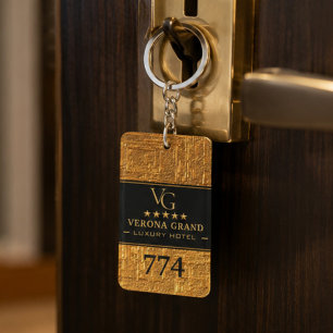 Llavero Luxury Gold Foil Five Star Hotel Branding Elegant 