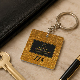 Llavero Luxury Gold Foil Five Star Hotel Branding Elegant