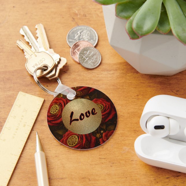 Llavero Luxury Steampunk Roses Romantic Gold Gears (Escritorio )