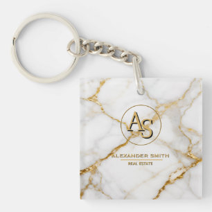 Llavero Luxury White Marble Gold Monogram Real Estate