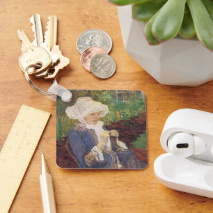 Llavero Lydia tejiendo ganchillo en el jardín de Marly, Ma