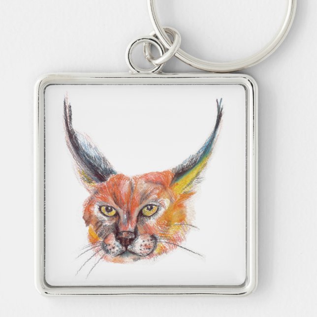 Llavero Lynx , dibujo de la fauna silvestre Key Ring (Frente)