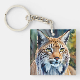 Llavero Lynx Portrait Watercolor Feline Art