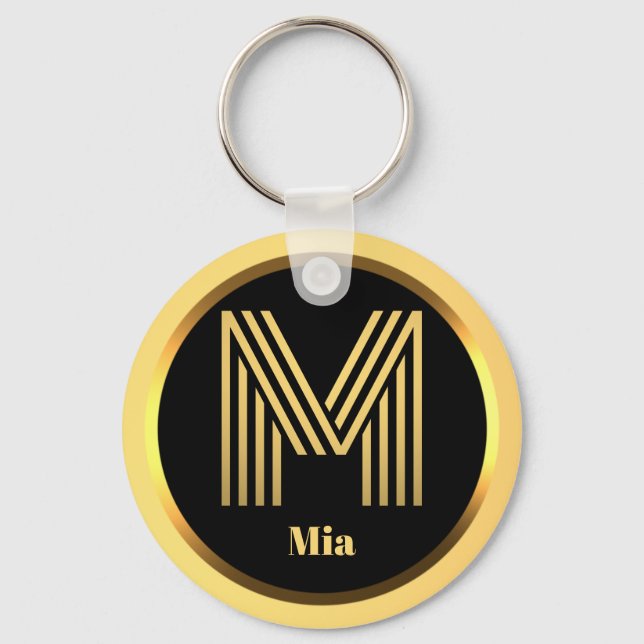 Llavero M Letra Gold Monogramada Keychain Personalizada (Anverso)