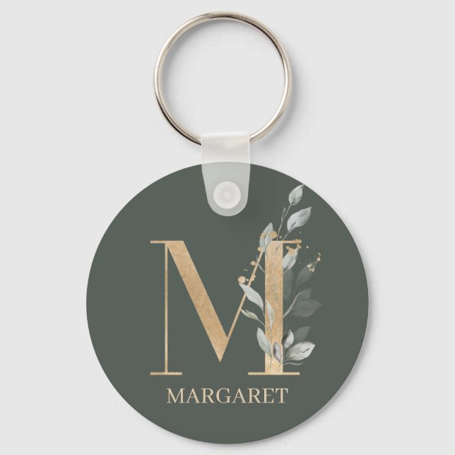 Llavero M Monogram Floral Personalized Keychain (Anverso)