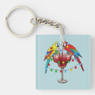 Llavero Macaws tropicales bebiendo vino